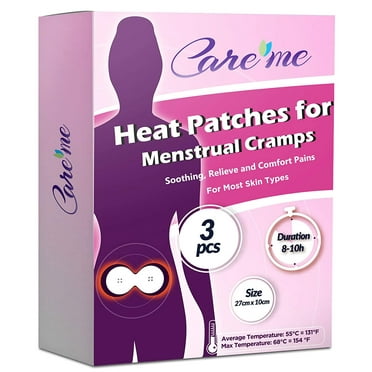 Care Me Heat Patches for Menstrual Cramps & Period Pain Relief - Disposable Heating Pads (3 Count) for Abdomen or Back Pain-Comparable to Thermacare Menstrual Heat Wraps