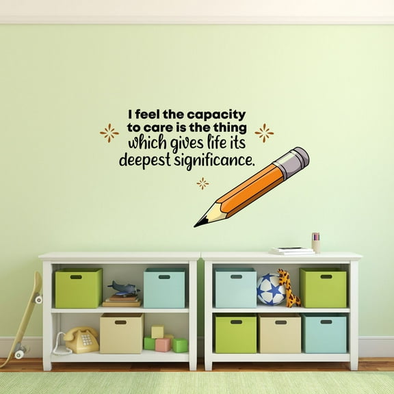 Care Pencil School Classroom Quote Cartoon Quotes Decors Wall Sticker Art Design Decal for Girls Boys Kids Room Bedroom Nursery Kindergarten Home Decor Stickers Wall Art Vinyl Decoration (8x10 inch)