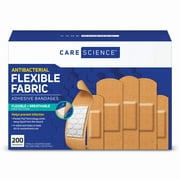 Care Science Fabric Adhesive Bandages, 200 Count Assorted Sizes | Flexible & Breathable Protection