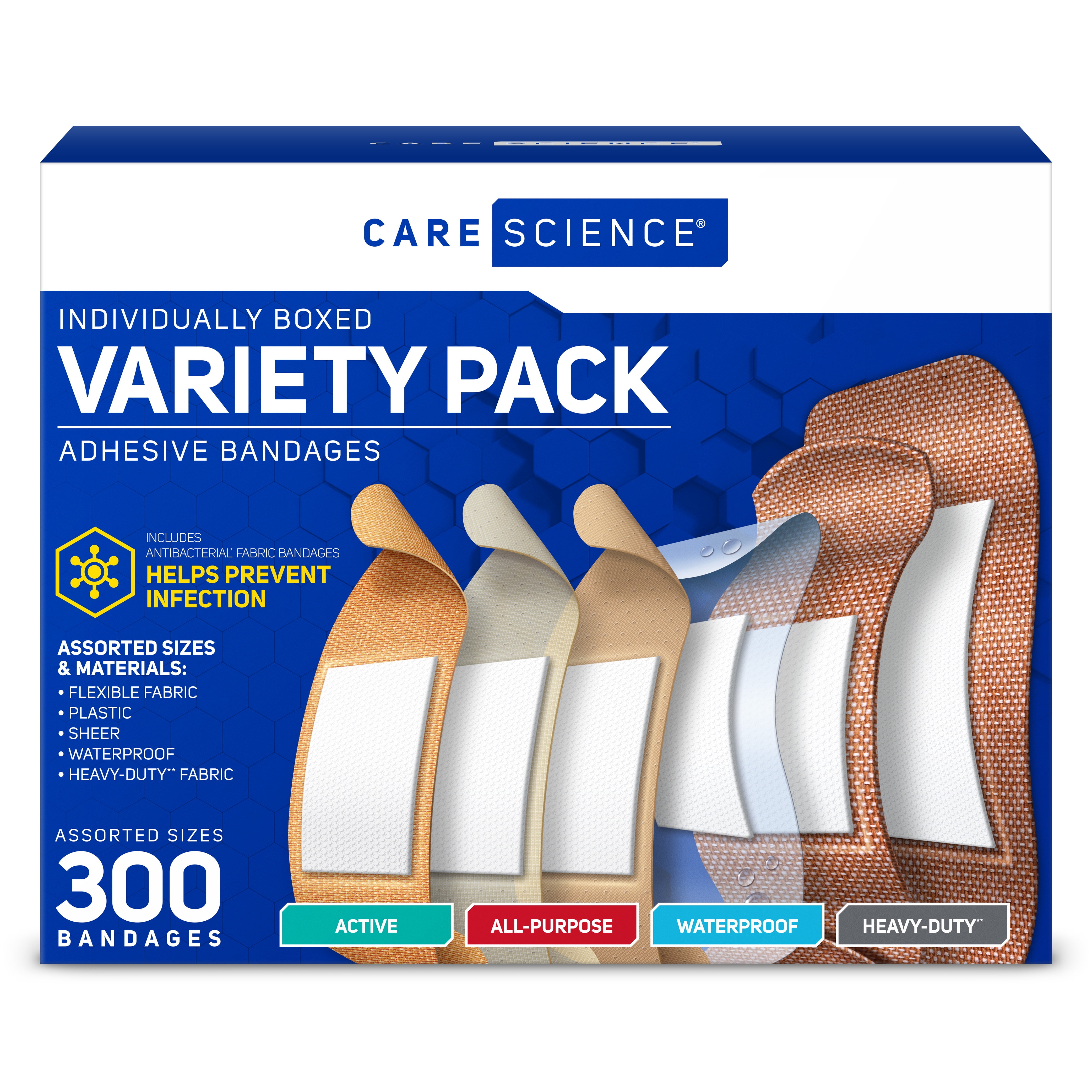 Care Science Flexible Bandages for Cuts, 300 Count Assorted Sizes