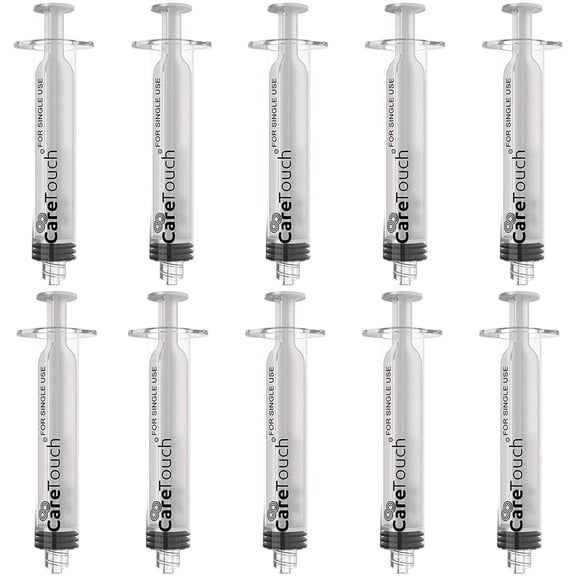 Care Touch 10 mL Syringe with Luer Lock Tip | 10 Syringes with No Needle | Great for Medicine, Feeding Tubes, and Home Care