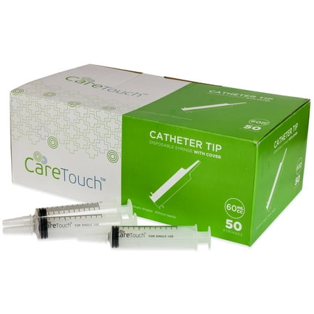 Care Touch Catheter Tip Syringe with Cover, 60 ml - 50 Sterile Syringes (No needle)