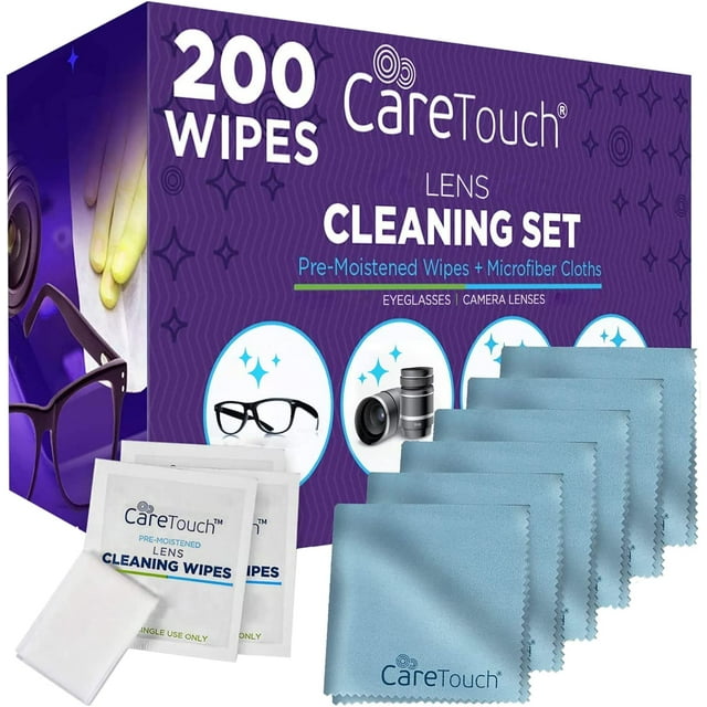 Care Touch Lens Cleaning Wipes with Microfiber Cloths 200 Lens