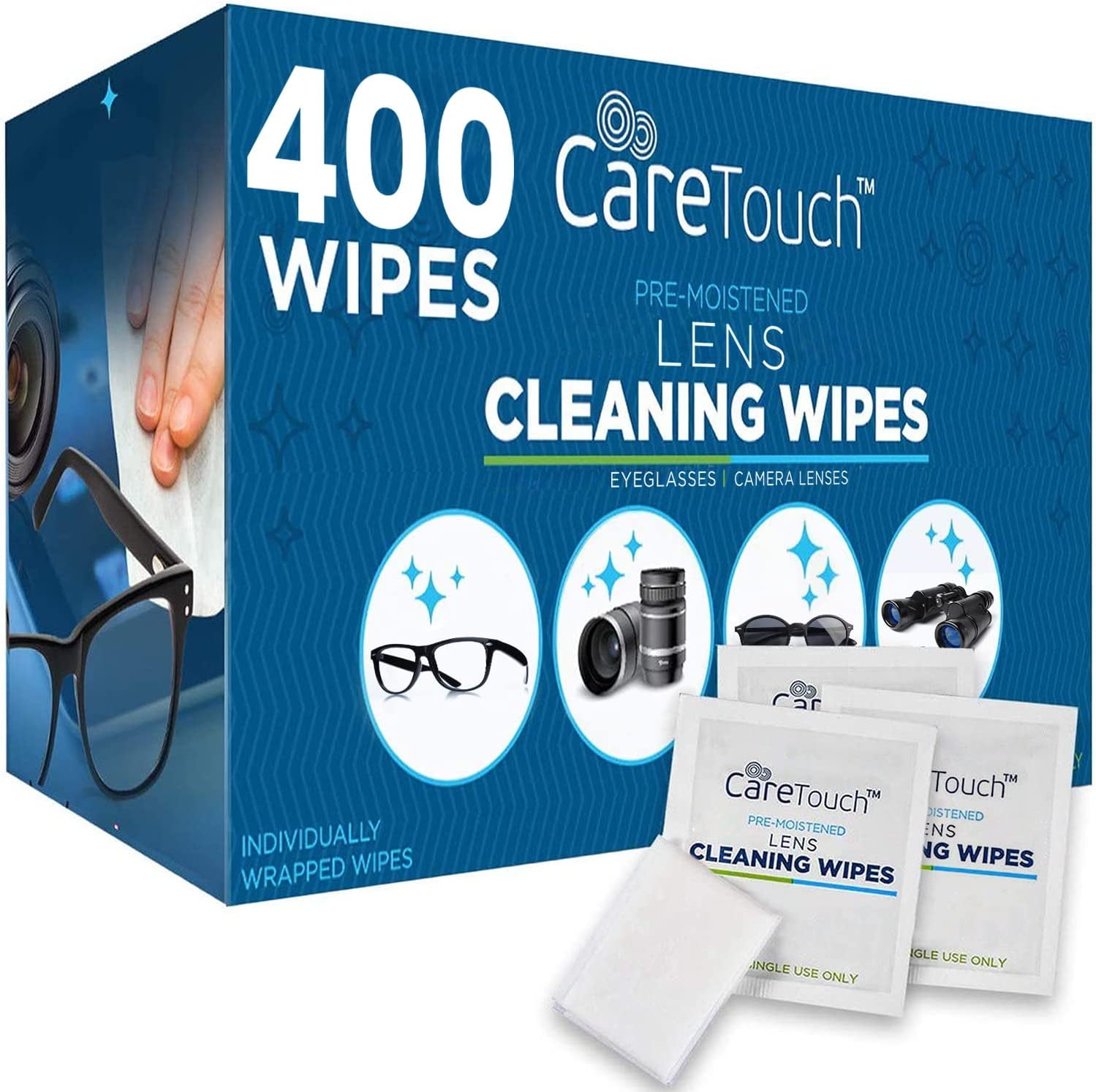 Glasses Wipes Lens Cleaner - Lens Wipes for Eyeglasses - 400 Pre-moistened  Individually Wrapped Wipes for Eye Glasses, Electronics, Phone, Computer