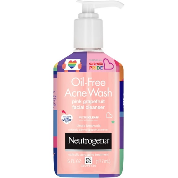 Care With Pride Neutrogena Oil-Free Acne Wash Pink Grapefruit Facial Cleanser, 6 Fl. Oz with Pride Wrap, 6 Fl. Oz 1 ea