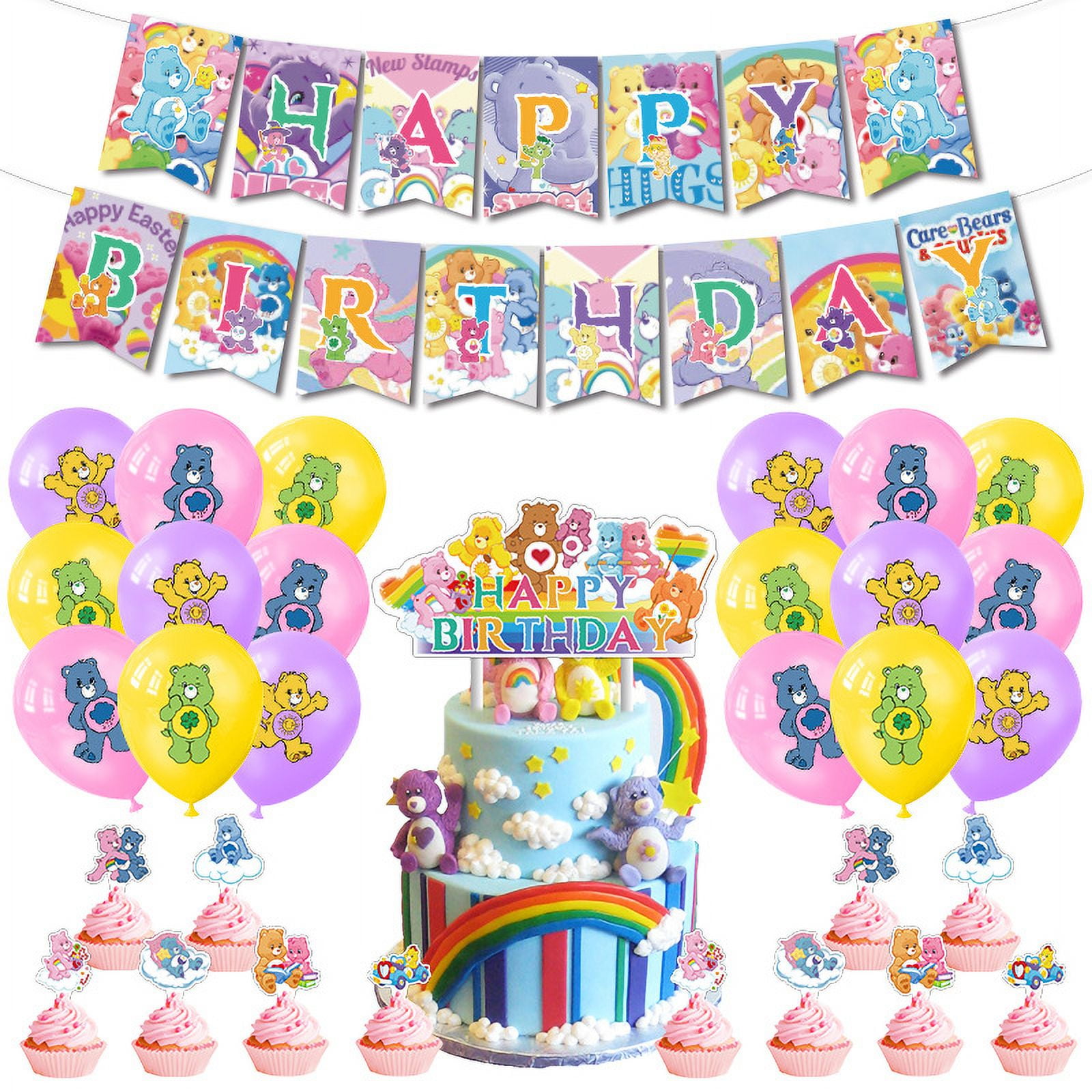  50 pcs Care cute Bears Party Decorations Party Favors Includes  Happy Birthday Banner,Cake Topper,Cupcake Toppers,Hanging Swirl,Balloons  Birthday Party Decorations Favors for Kids : Toys & Games
