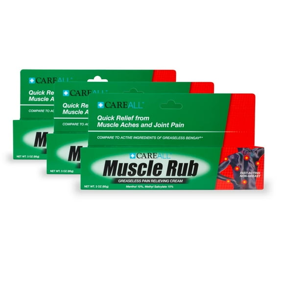 CareAll (3 Pack) 3.0 oz. Muscle Rub Non-Greasy Cream. Compare to The Active Ingredients of Greaseless Bengay, 10% Menthol & 15% Methyl Salicylate