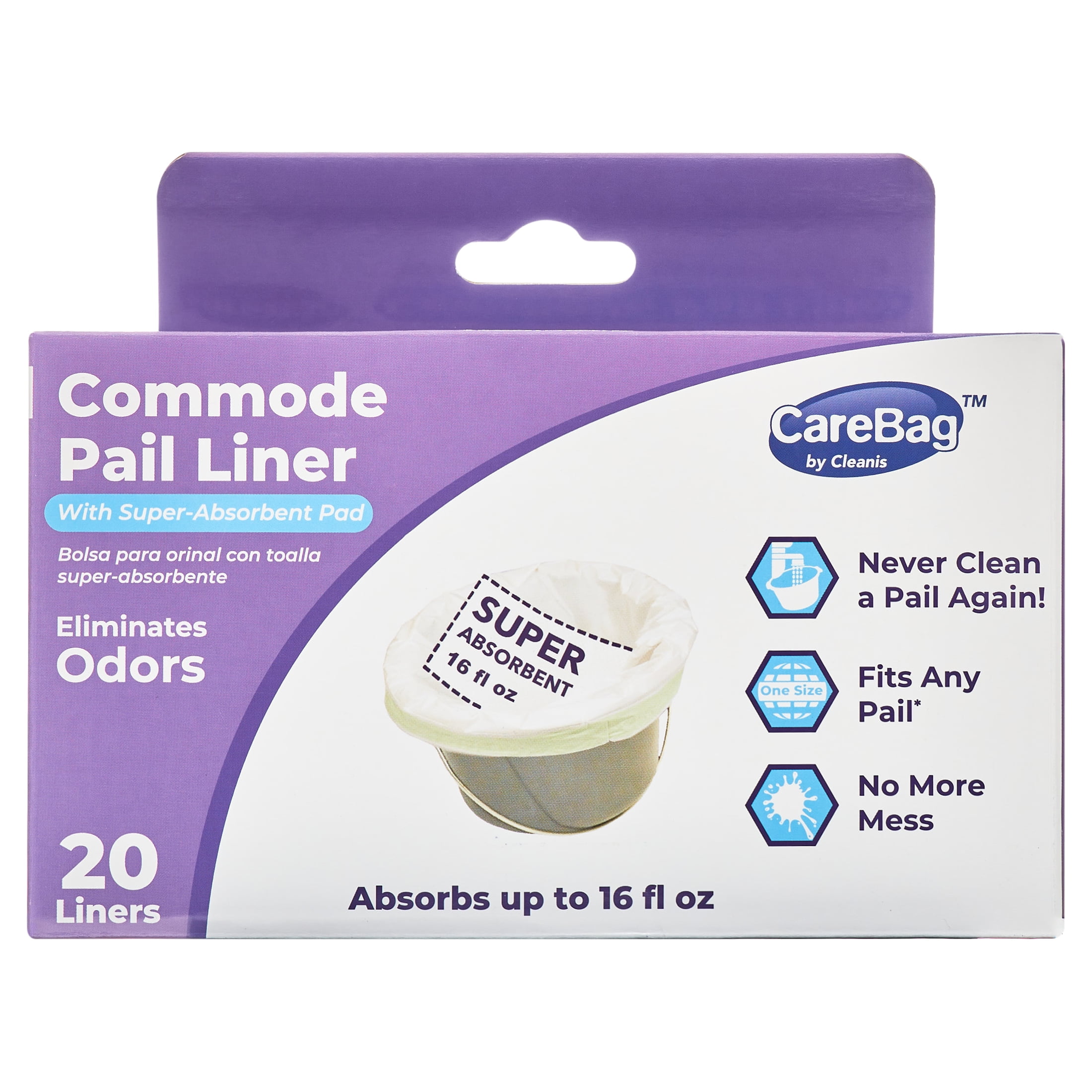 CareBag Commode Liners with Super Absorbent Pad, 20 Count