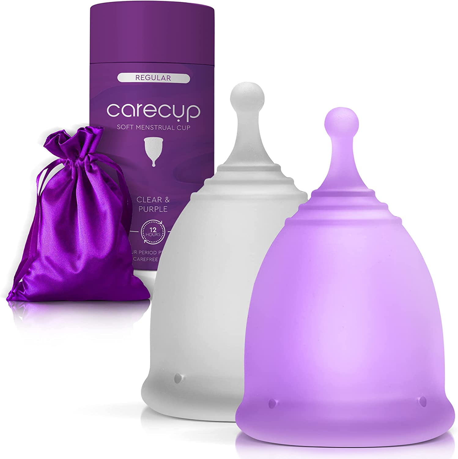 CareCup Menstrual Cups - Set of 2 Reusable Period Cups - Premium Design  with Soft, Flexible, Medical-Grade Silicone + 1 Storage Bag 2 Regular Cups