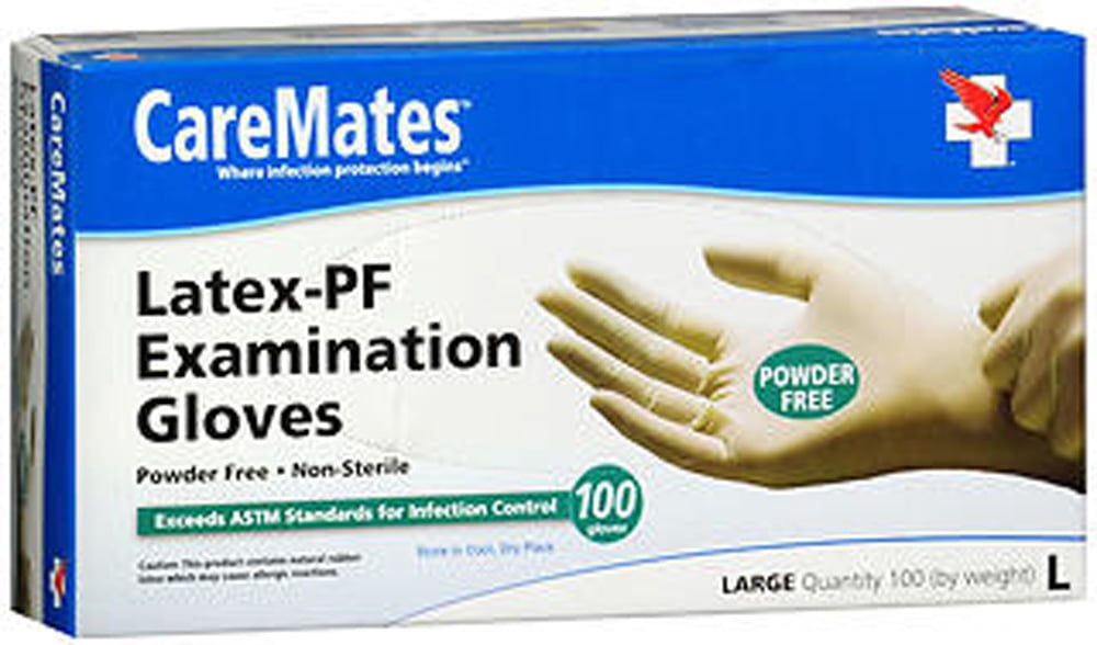 CareMates Latex-PF Examination Gloves, Large, 100 Count