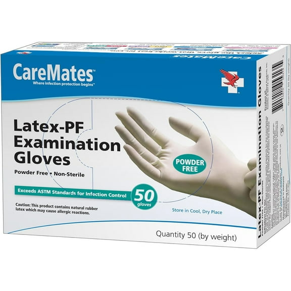 CareMates Latex-PF Examination Gloves, Medium, 50 Count