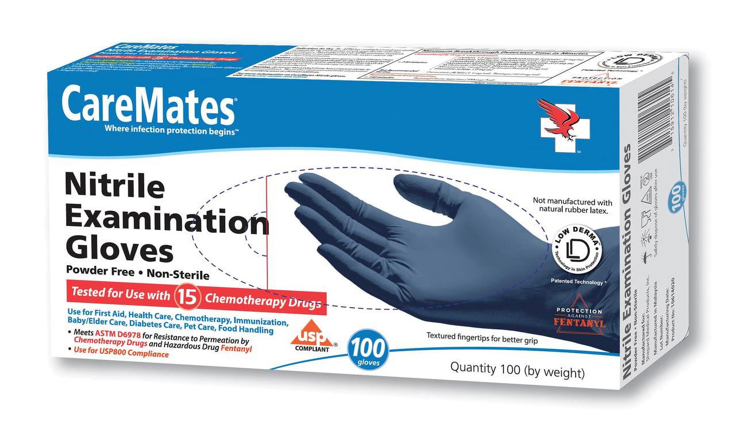 CareMates Nitrile Examination Latex & Powder Free Gloves, x-Large, 100ct