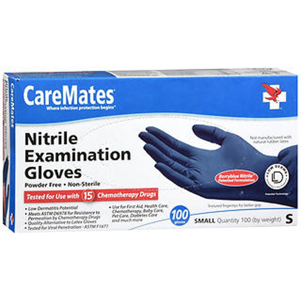CareMates Powder-Free Nitrile Examination Gloves, Small, 100 Count