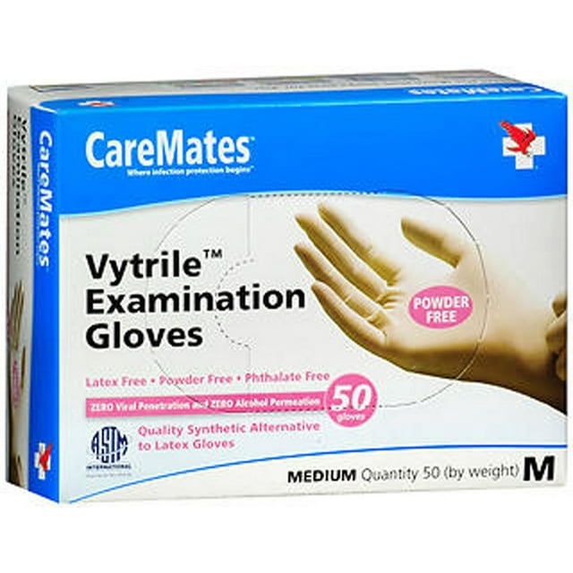 CareMates PowderFree Vytrile Examination Gloves, Medium, 50 Count