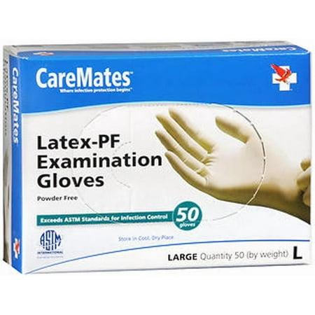 CareMates Unisex Latex-PF Disposable Examination Gloves Powder Free Large, 50 Ct
