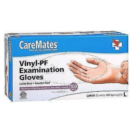 CareMates Vinyl-PF Disposable Examination Gloves Latex & Powder Free Large, 100 Ct