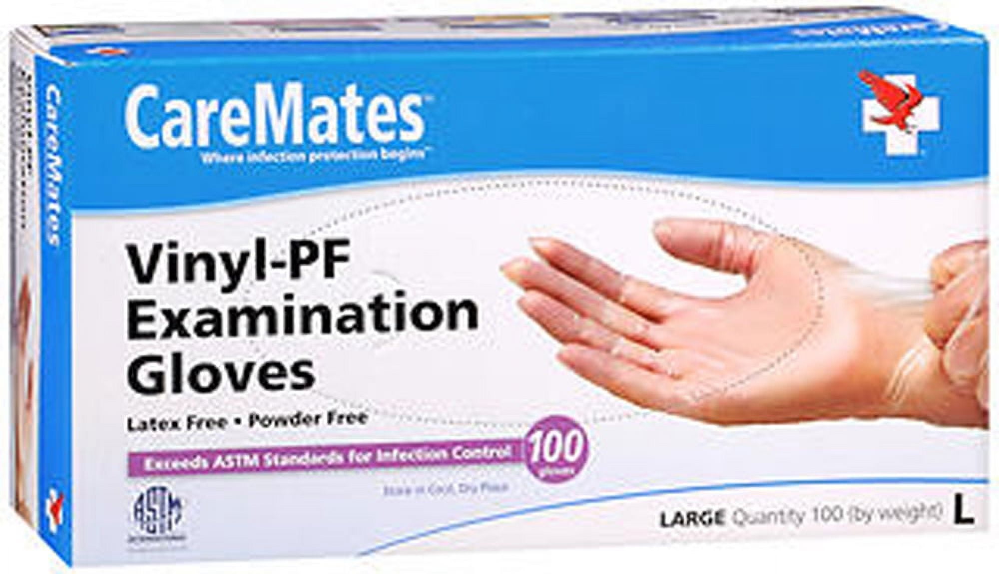 CareMates Vinyl-PF Examination Gloves, Large, 100 Count