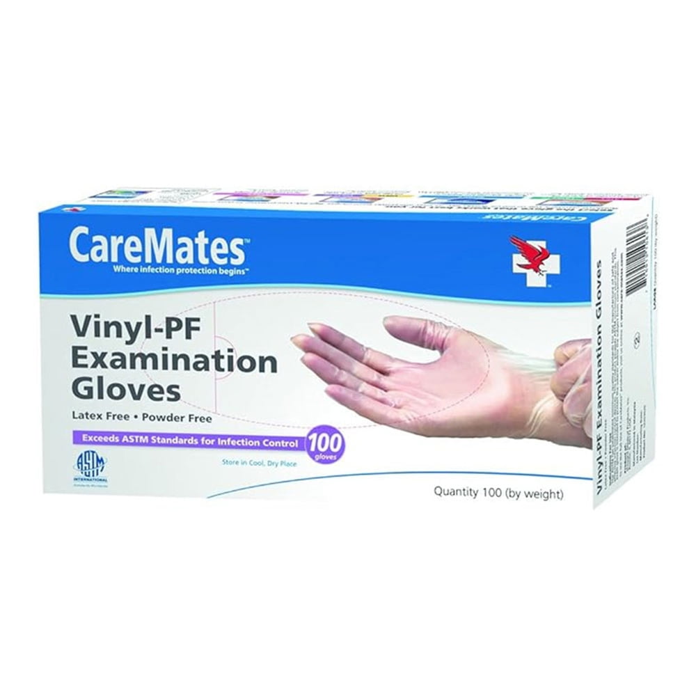 CareMates VinylPF Examination Gloves, XLarge, 100 Count