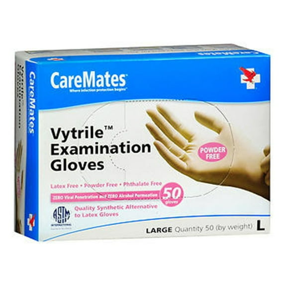 CareMates Vytrile Powder-Free Examination Gloves, Large, 50 Count
