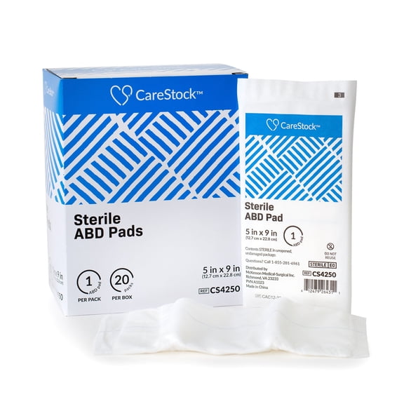 CareStock Abdominal Pad - Highly Absorbent Nonwoven Cellulose ABD Pads, Wound Care First Aid - Individually Packed, Sterile - 5 in. x 9 in.
