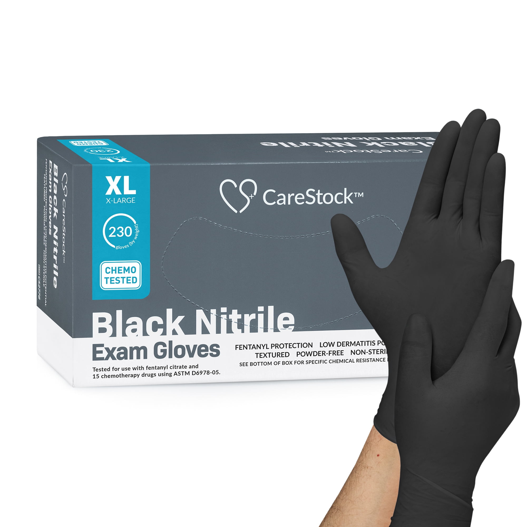 CareStock Black Nitrile Exam Gloves - Ultra-Strong with Slip-Resistant Textured Grip - Disposable Powder-Free Medical Gloves for Cooking & Healthcare, X-Large, 230 Count, 1 Box