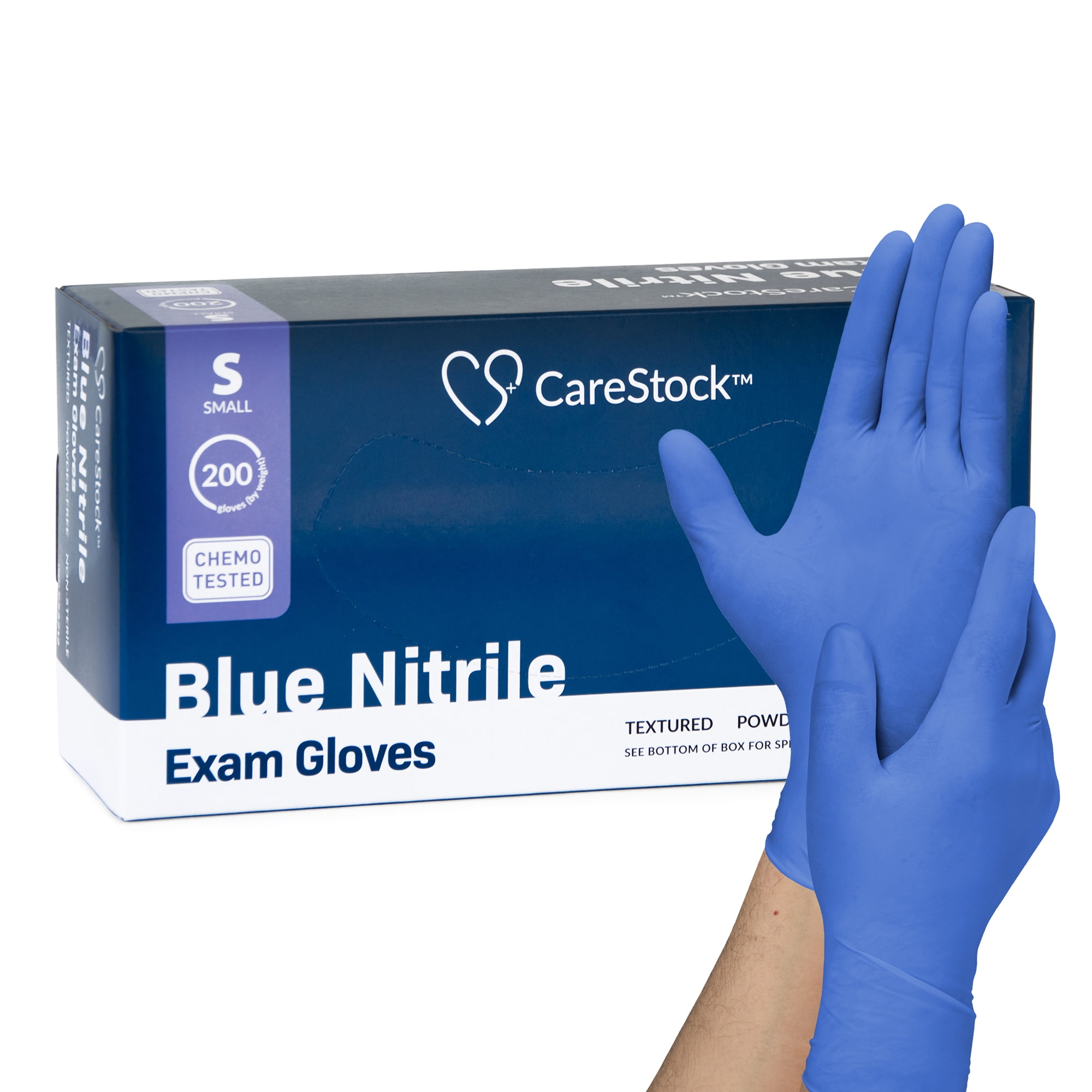 CareStock Blue Nitrile Exam Gloves - Ultra-Strong with Slip-Resistant Textured Grip - Disposable Powder-Free Medical Gloves for Cooking & Healthcare, Small, 200 Count, 1 Box