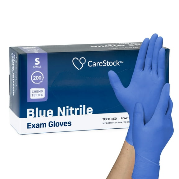 CareStock Blue Nitrile Exam Gloves - Ultra-Strong with Slip-Resistant Textured Grip - Disposable Powder-Free Medical Gloves for Cooking & Healthcare, Small, 200 Count, 1 Box