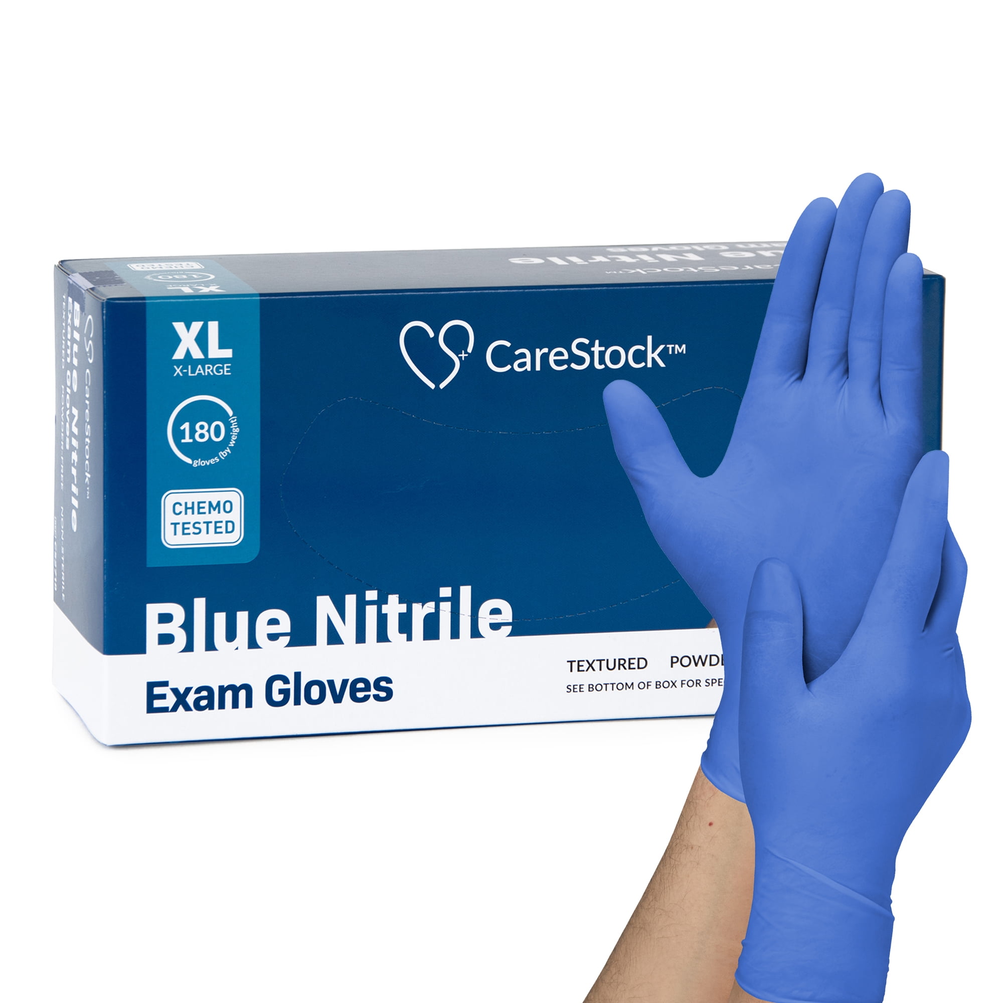 CareStock Blue Nitrile Exam Gloves - Ultra-Strong with Slip-Resistant Textured Grip - Disposable Powder-Free Medical Gloves for Cooking & Healthcare, X-Large, 180 Count, 1 Box