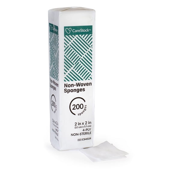 CareStock Gauze Sponge - Highly Absorbent, Medical-Grade Cotton Wound Dressing, First-Aid Essential - Non-Sterile 4-Ply Square, 2 x 2 in., 200 per Pack, 1 Pack