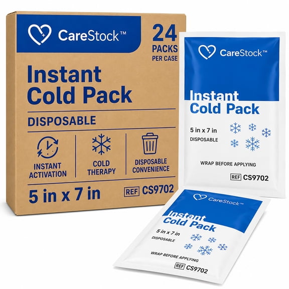 CareStock Instant Cold Pack, Disposable, 5 in. x 7 in., 1 Count, 24 Packs, 24 Total