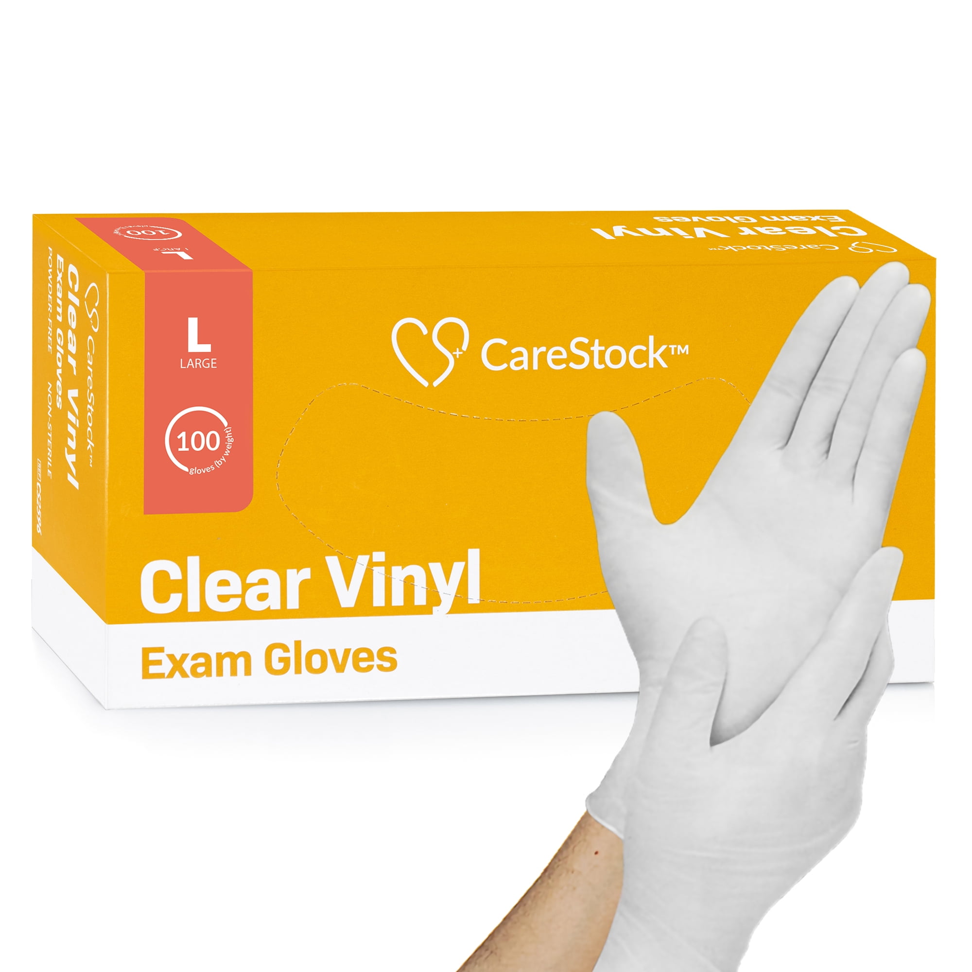 CareStock Vinyl Exam Gloves - Ultra-Strong with Slip-Resistant Textured Grip - Disposable Powder-Free Medical Gloves for Cooking & Healthcare, Large, 100 Count, 1 Box