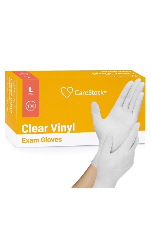 Vinyl Exam Gloves - Ultra-Strong with Slip-Resistant Textured Grip - Disposable Powder-Free Medical Gloves for Cooking & Healthcare, Large, 100 Count, 1 Box