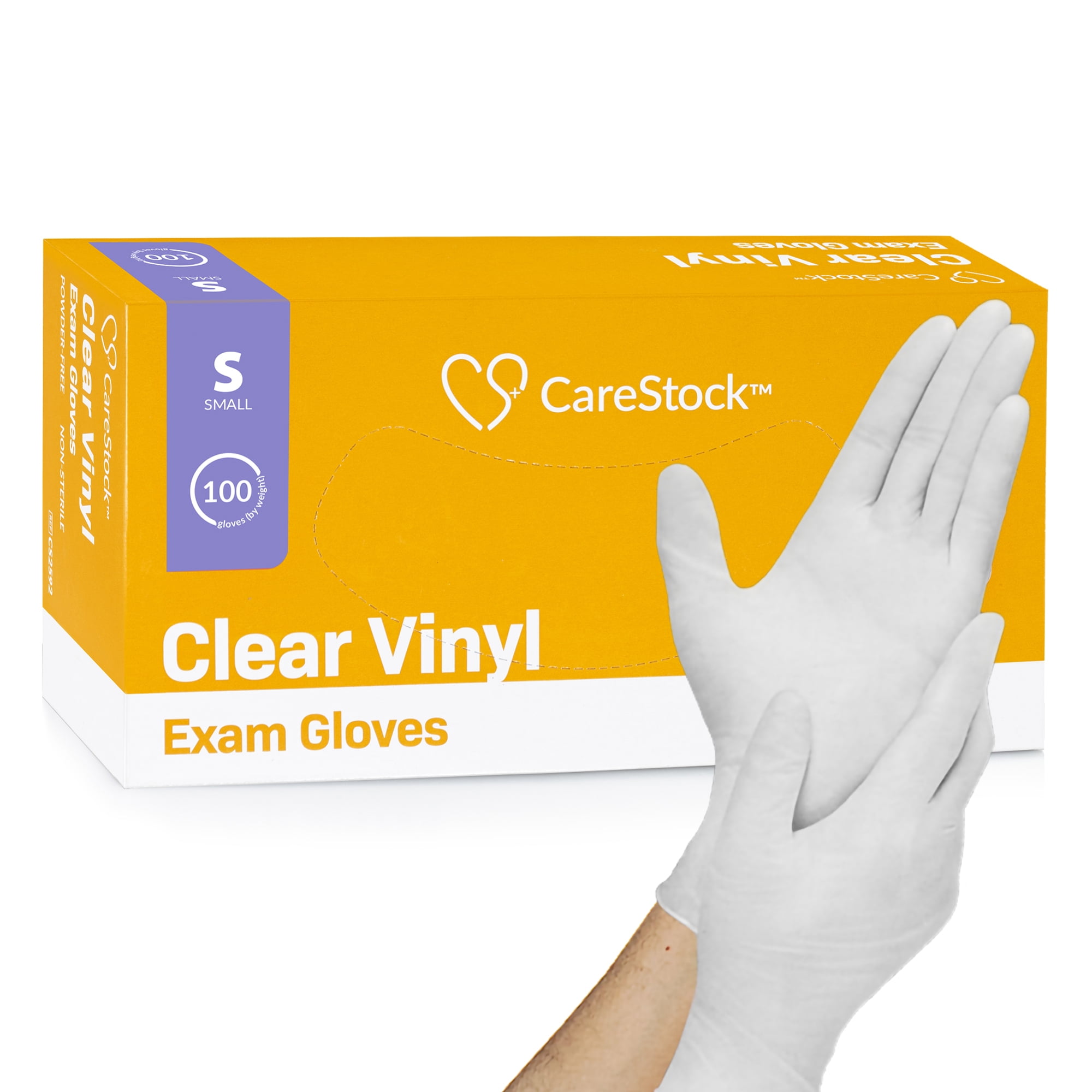 CareStock Vinyl Exam Gloves - Ultra-Strong with Slip-Resistant Textured Grip - Disposable Powder-Free Medical Gloves for Cooking & Healthcare, Small, 100 Count, 1 Box