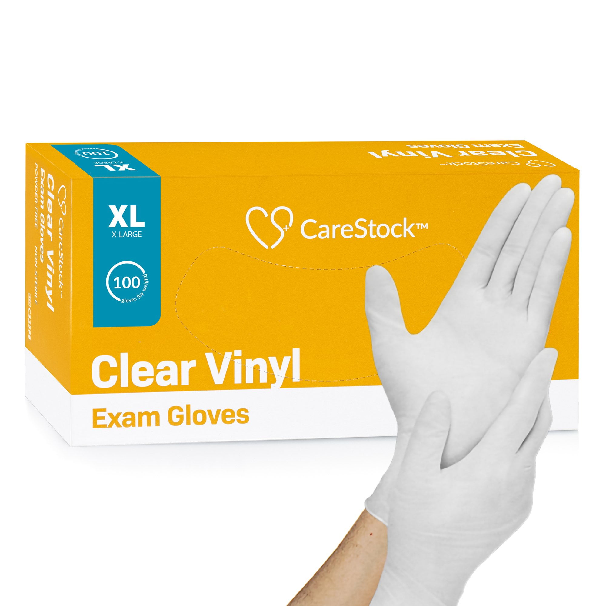 CareStock Vinyl Exam Gloves - Ultra-Strong with Slip-Resistant Textured Grip - Disposable Powder-Free Medical Gloves for Cooking & Healthcare, X-Large, 100 Count, 1 Box