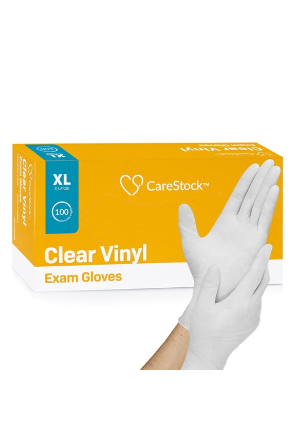Vinyl Exam Gloves - Ultra-Strong with Slip-Resistant Textured Grip - Disposable Powder-Free Medical Gloves for Cooking & Healthcare, X-Large, 100 Count, 1 Box