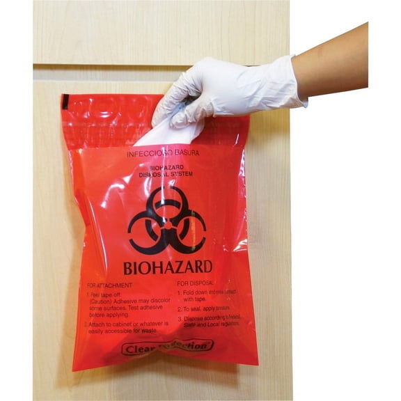 CareTek Stick-On Biohazard Infectious Red Waste Bags - 1.40 quart - 12" Width x 14" Length - 2 mil (51 Micron) Thickness - Red - 100/Box | Bundle of 2 Boxes