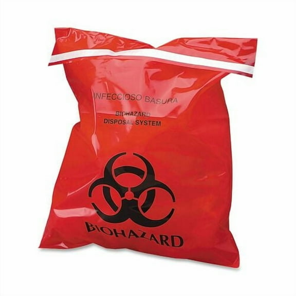 CareTek Stick-On Biohazard Infectious Waste Bags - 9" Width x 10" Length - 2 mil (51 Micron) Thickness - Red - 100/Box | Bundle of 5 Boxes