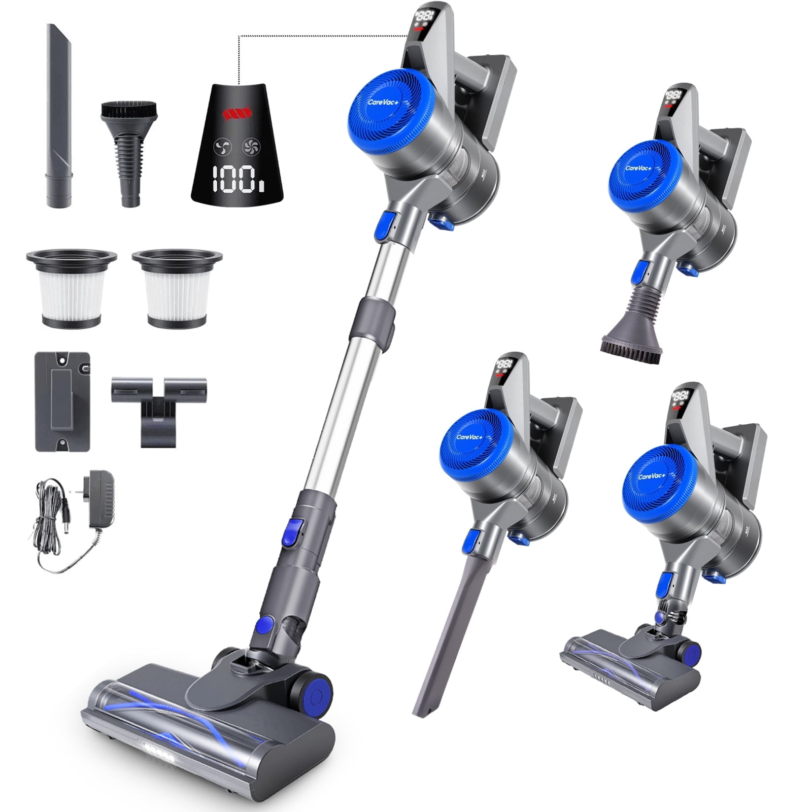 CareVac Cordless Stick Vacuum Cleaner Lightweight for Carpet Hard Floor Pet Hair Led Display