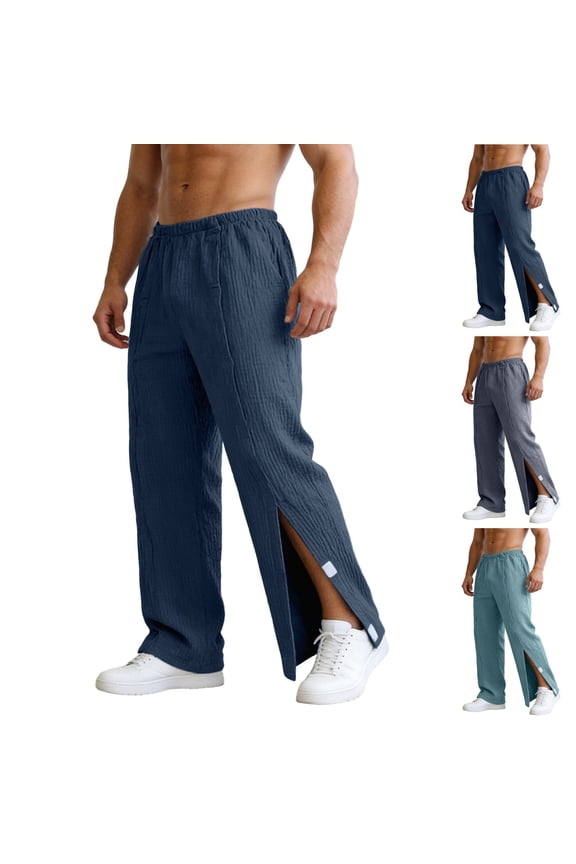 Mens Tear Away Pants Breathable Easy Care Post Knee Surgery Pants Side Full Open Breakaway Pants Men