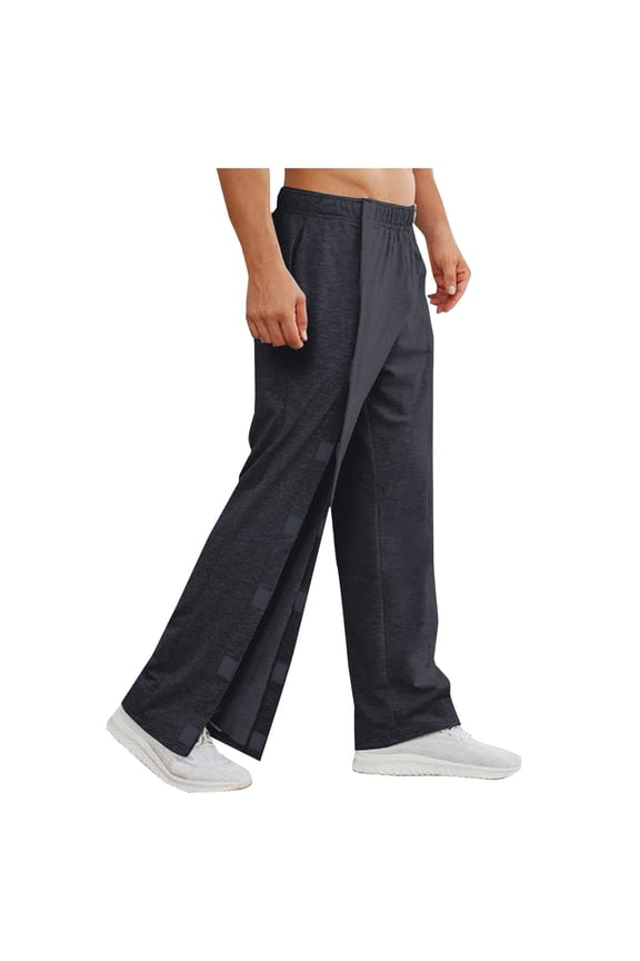 Tear Away Pants for Men Breathable Easy Care Side Full Open Post Knee Leg Surgery Lounge Recovery Pants