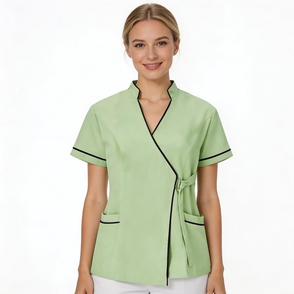 CareWardrobe Womens Scrub Tops Short Sleeve V-Neck Scrub Blouse Work Top Essentials Easy Care Scrubs for Women, Size S-3XL