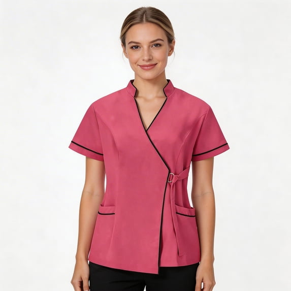CareWardrobe Womens Scrub Tops Short Sleeve V-Neck Scrub Blouse Work Top Essentials Easy Care Scrubs for Women, Size S-3XL