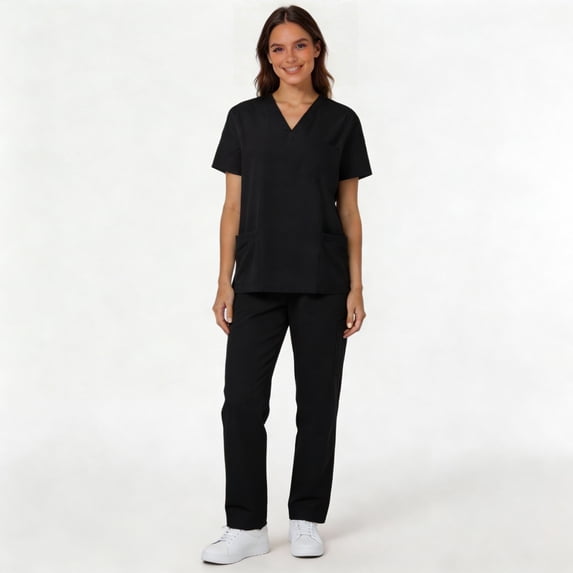 CareWardrobe Womens Scrubs Set Comfort Fit V-Neck Tunic Tops and Elastic Waist Joggers with Pockets Easy Care Uniforms