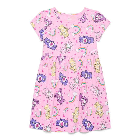 Care Bears Girls Allover Print Dress with Short Sleeves, Sizes 4-12