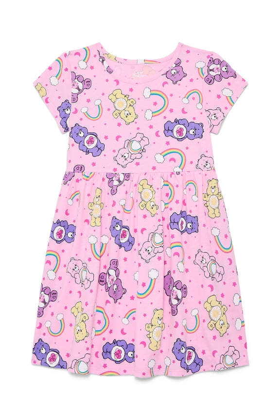 Girls Allover Print Dress with Short Sleeves, Sizes 4-12