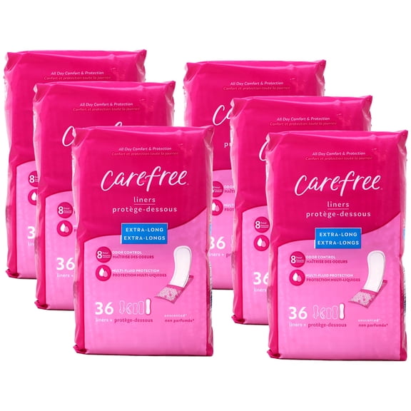 Carefree Acti-Fresh Extra Long Liners Unscented, 36 ea (Pack of 6)
