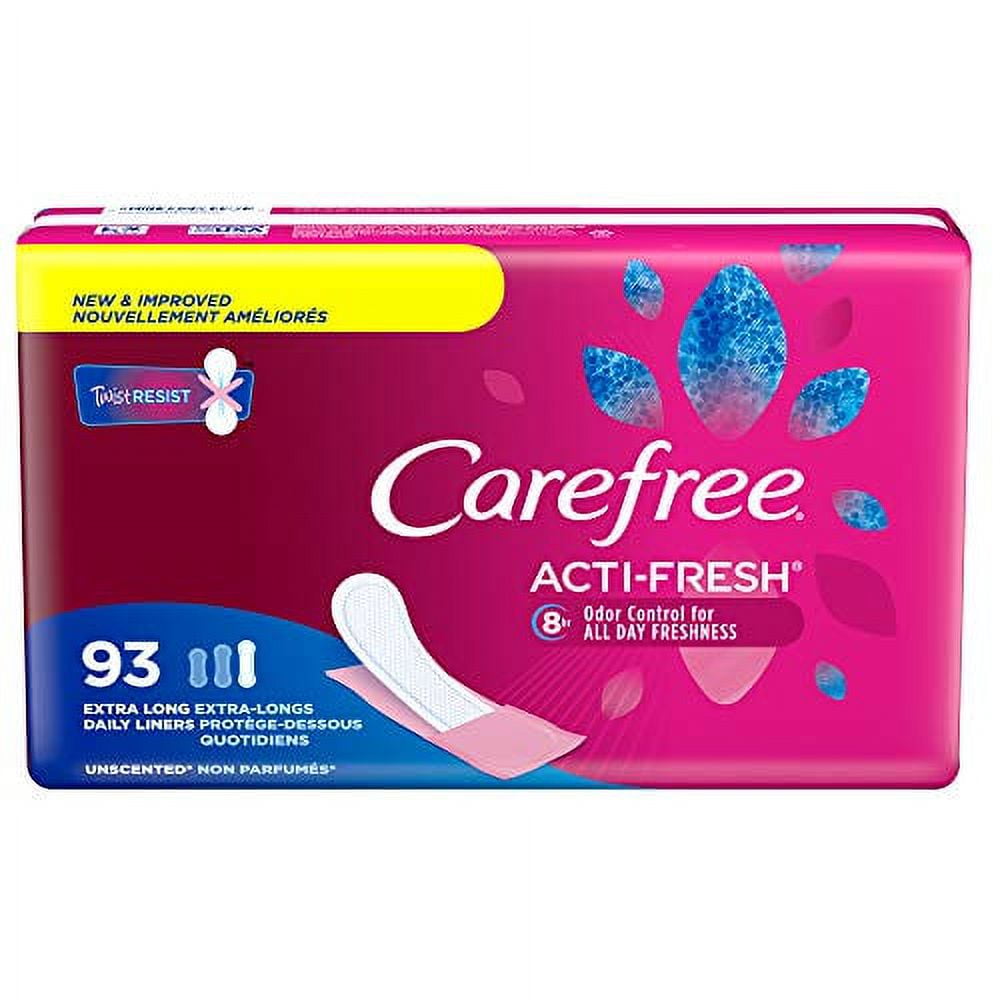 Carefree ActiFresh, Thin Panty Liners Extra Long, 93 Count, Pack of