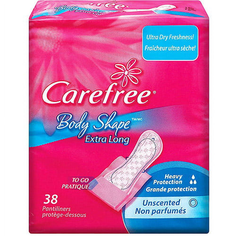 Carefree Body Shape Pantiliners, Extra Long Heavy Protection, Unscented,  38ct 