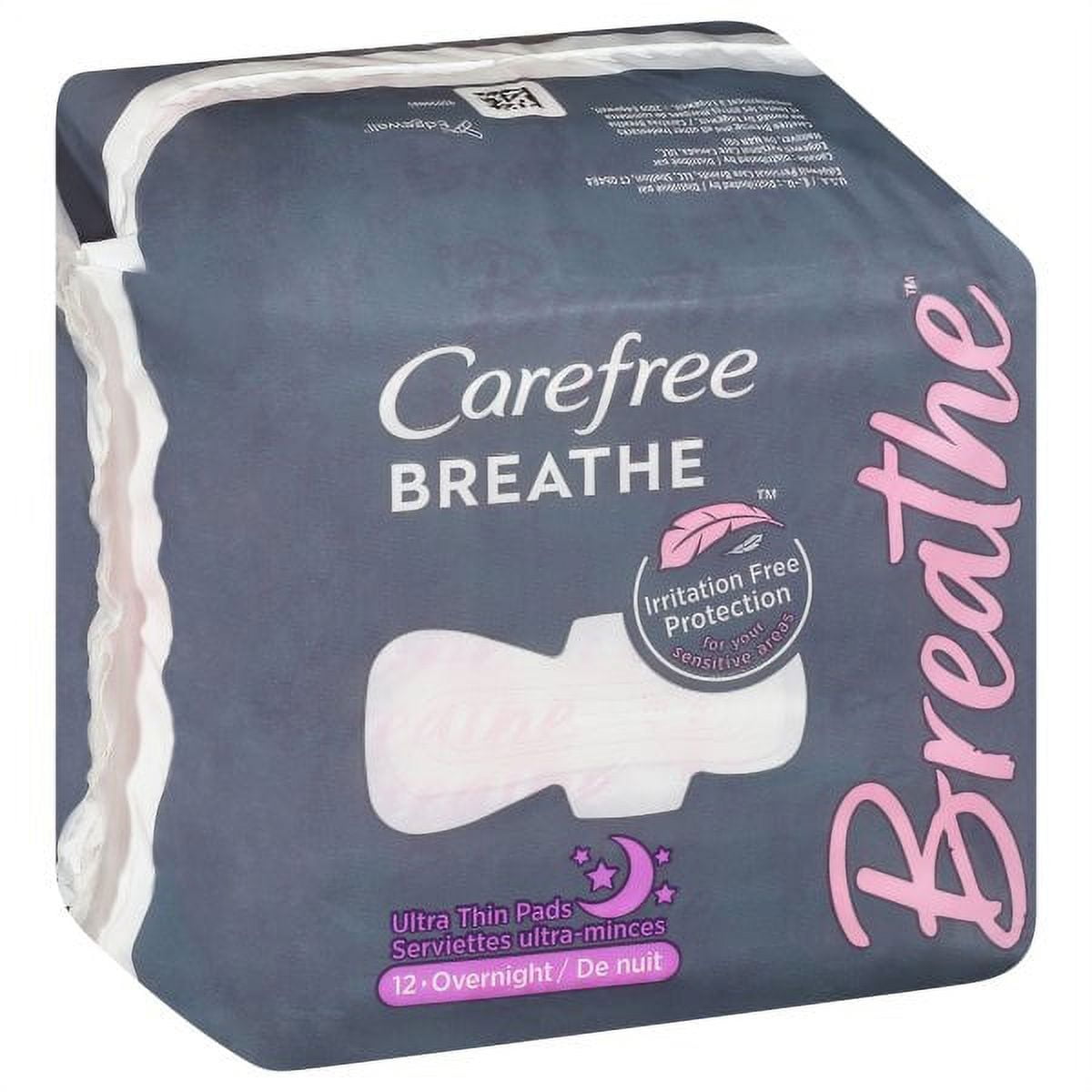 Carefree Breathe Ultra Thin Overnight Pads with Wings, IrritationFree