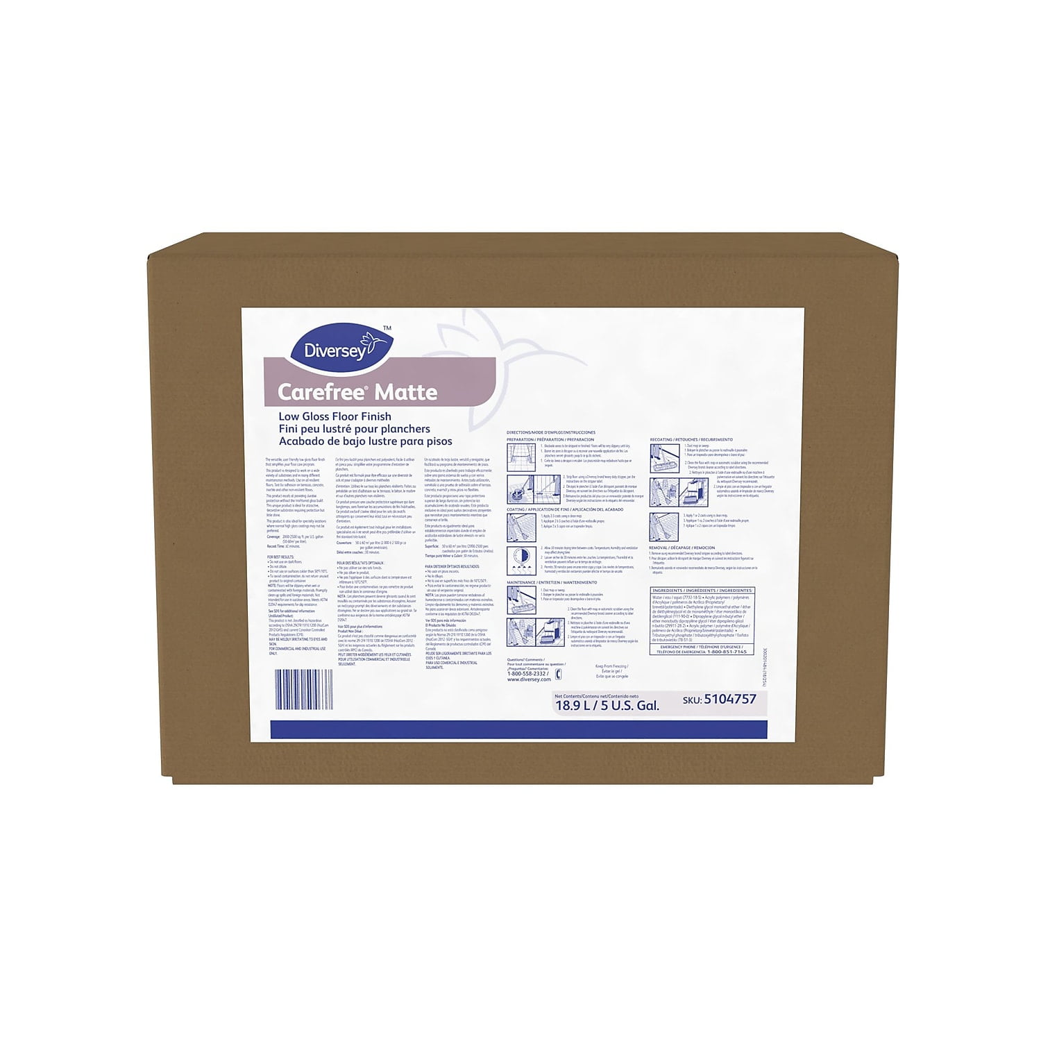 Diversey Carefree Matte Gloss Floor Finish - Ready-To-Use - 640 fl oz (20 quart) - Ammonia Scent - 1 Each - Slip Resistant - White Diversey Carefree Matte Gloss Floor Finish - Ready-To-Use - 640 fl oz (20 quart) - Ammonia Scent - 1 Each - Slip Resistant - White